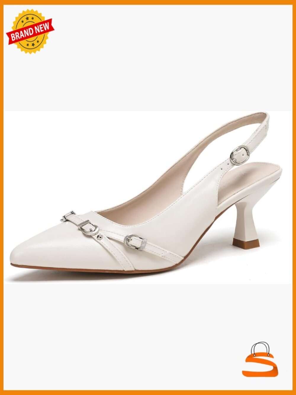 Slingback Kitten Heels Pointed Toe Wedding Pumps Buckle Strap